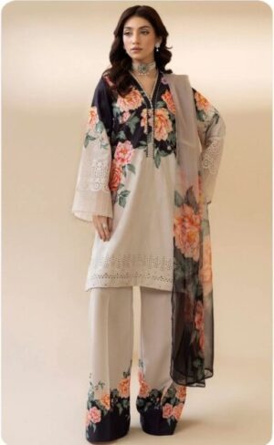 Adan Libas D-1601 Lawn 3PC – Chikankari Print with Bamber Chiffon Dupatta