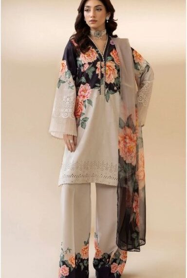 Adan Libas D-1601 Lawn 3PC – Chikankari Print with Bamber Chiffon Dupatta