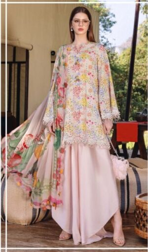 Maria B MP-14A Lawn 3PC – Chikankari Embroidered Suit with Chiffon Dupatta