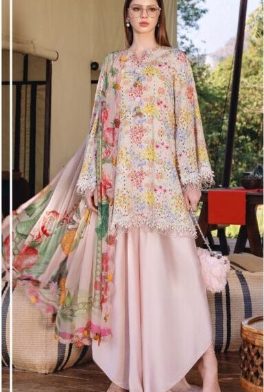 Maria B MP-14A Lawn 3PC – Chikankari Embroidered Suit with Chiffon Dupatta