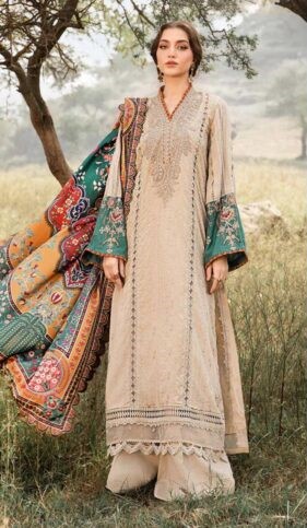 Maria B Lawn 3PC – Embroidered Panel Suit with Chiffon Dupatta (Sale)