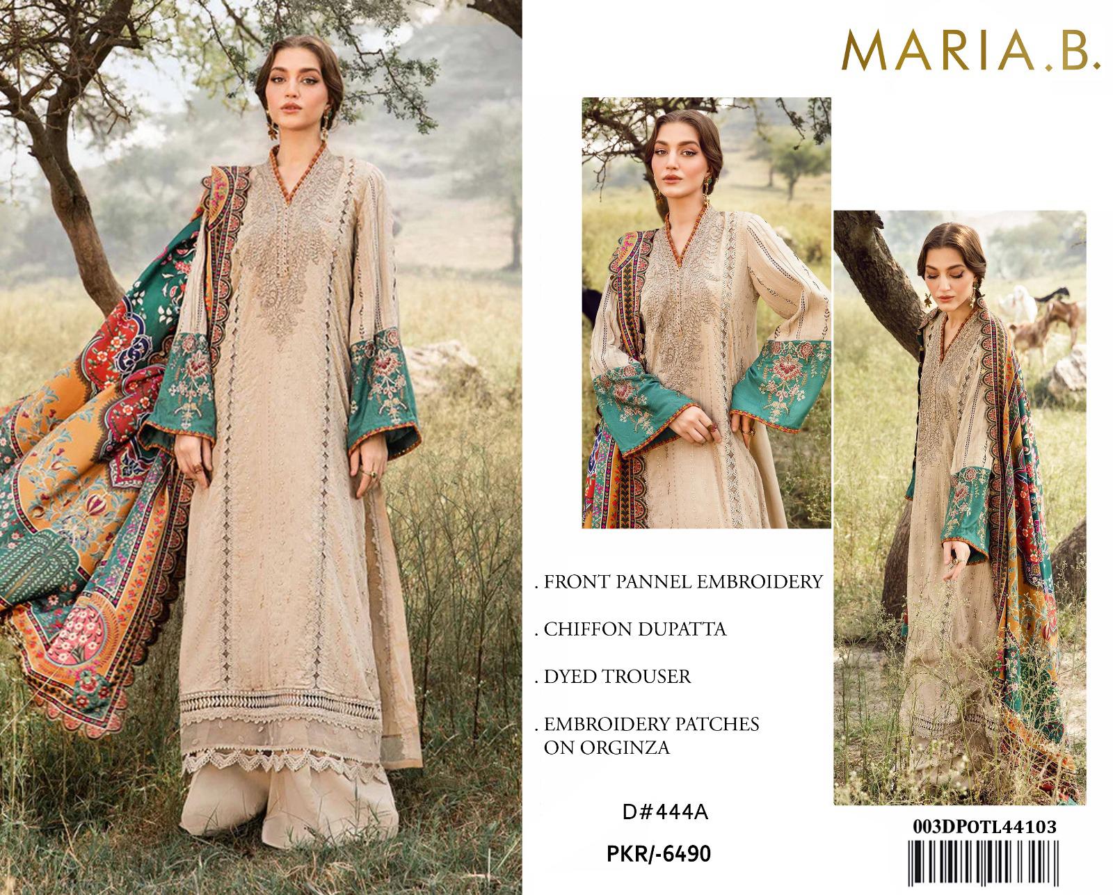 Maria B Lawn 3PC – Embroidered Panel Suit with Chiffon Dupatta (Sale)