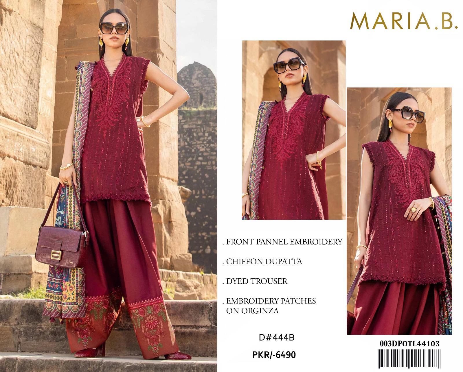 Maria B Lawn 3PC – Embroidered Panel Suit with Chiffon Dupatta (Sale)