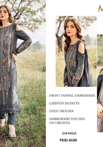 Maria B Lawn 3PC – Embroidered Panel Suit with Chiffon Dupatta (Sale)