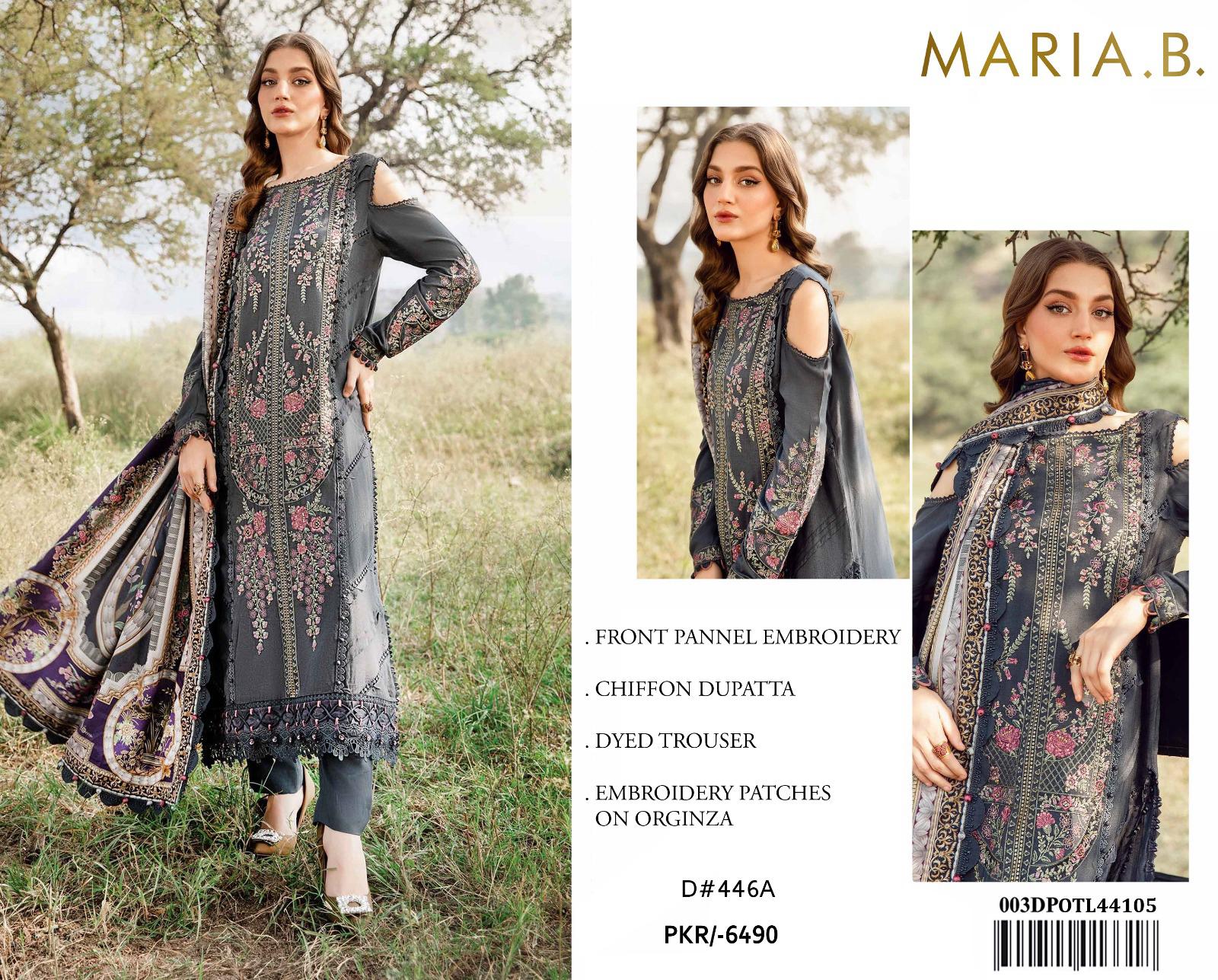 Maria B Lawn 3PC – Embroidered Panel Suit with Chiffon Dupatta (Sale)