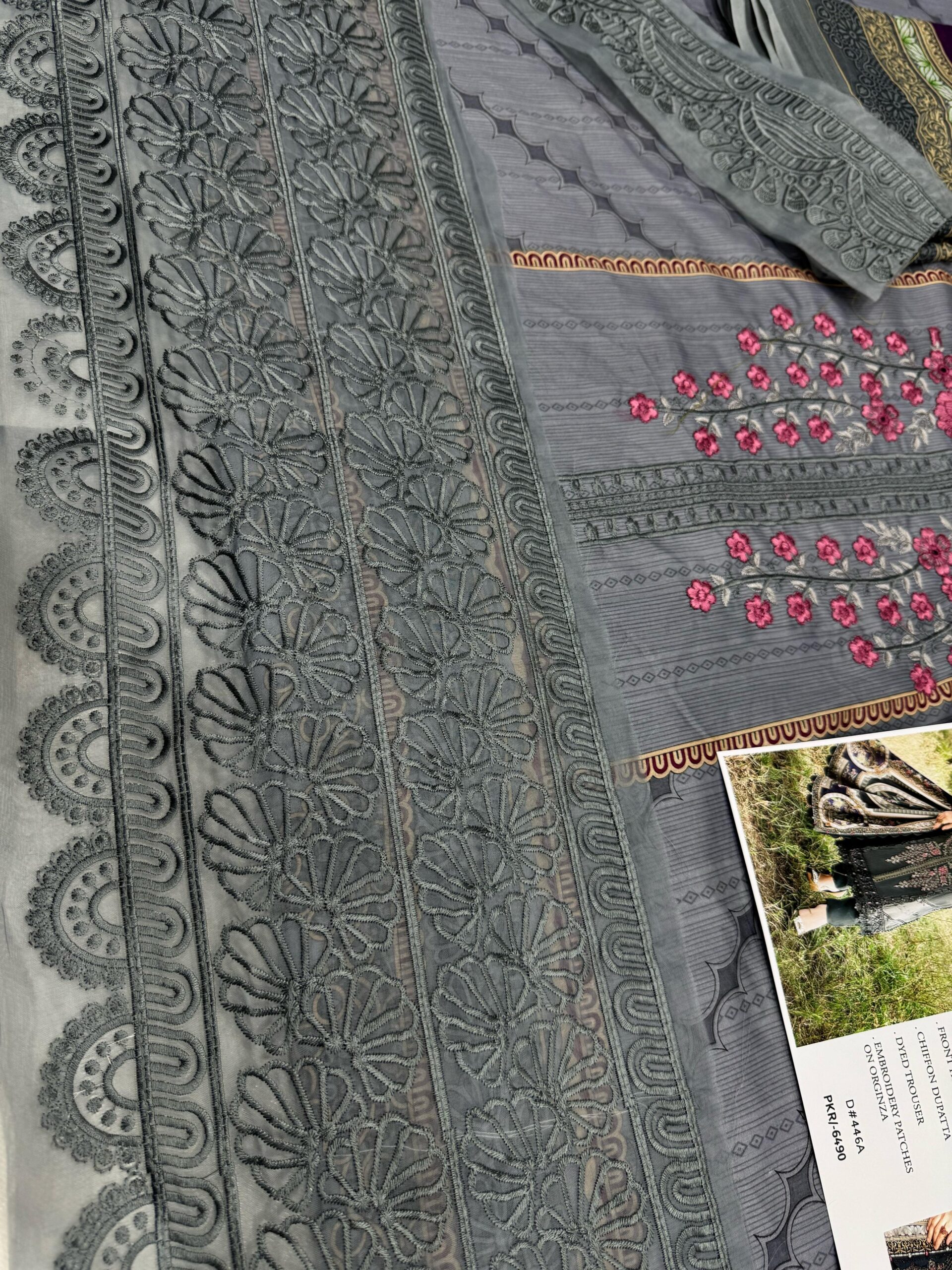 Maria B Lawn 3PC – Embroidered Panel Suit with Chiffon Dupatta (Sale) - Image 3