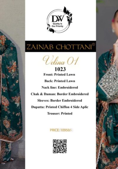 Zainab Chottani Lawn 3PC – Embroidered Suit with Chiffon Dupatta