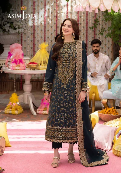 AJMJ 04 Jag Mag Collection Embroidered 3 Piece Suit  Bottle Green