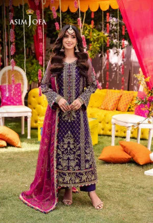 AJMJ 14 Jag Mag Collection Embroidered 3 Piece Suit  Purple
