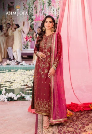 AJMJ 22 Jag Mag Collection Embroidered 3 Piece Suit  Red Wine