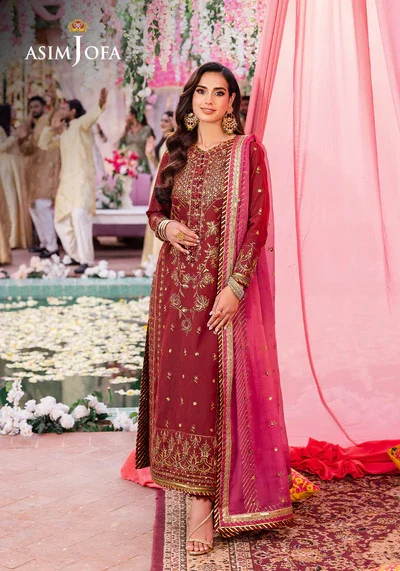 AJMJ 22 Jag Mag Collection Embroidered 3 Piece Suit  Red Wine