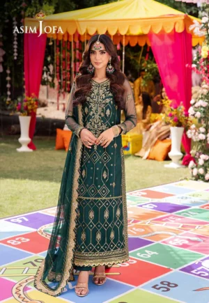 AJMJ 23 Jag Mag Collection Embroidered 3 Piece Suit  Dark Green