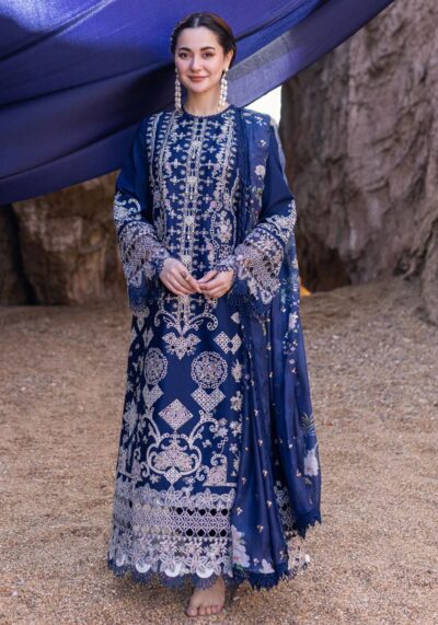 Royal Blue Embroidered Cotton Suit – QALAMKAR