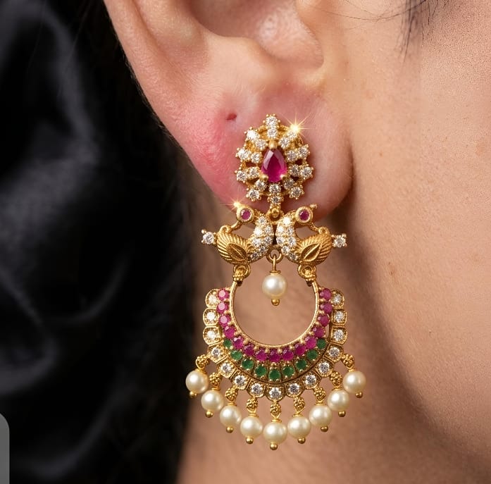 Elegant South Indian Earrings Traditional Temple Jewelry - Image 2