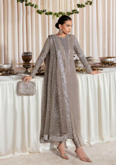Hussain Rehar Raw Silk Adda Work 3 Piece Formal Suit