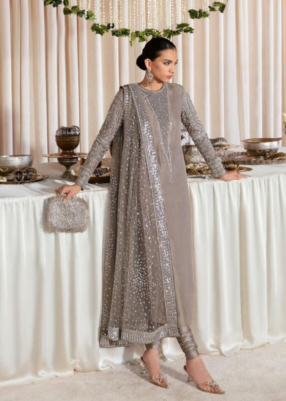 Hussain Rehar Raw Silk Adda Work 3 Piece Formal Suit