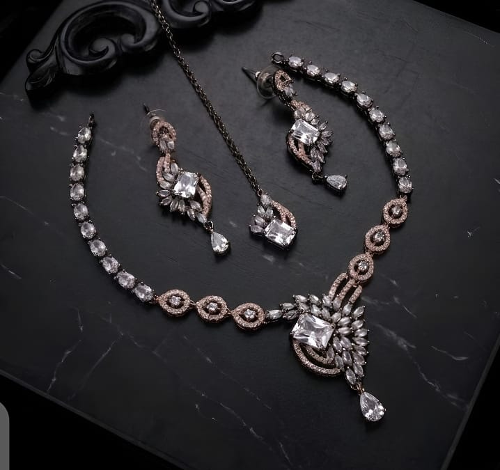 Zivara Dual Polish AD Necklace Set Elegant Designer Jewelry - Image 2