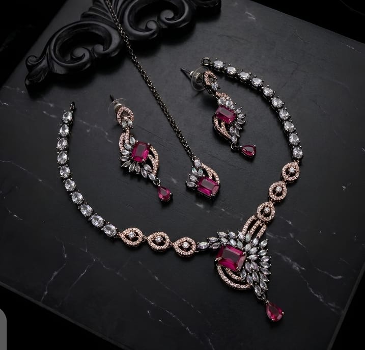 Zivara Dual Polish AD Necklace Set Elegant Designer Jewelry - Image 4