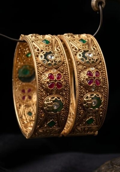Premium Handcrafted Rajwadi Kada Bangles | Antique Gold Finish