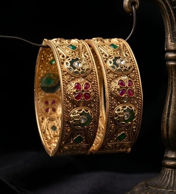 Premium Handcrafted Rajwadi Kada Bangles | Antique Gold Finish