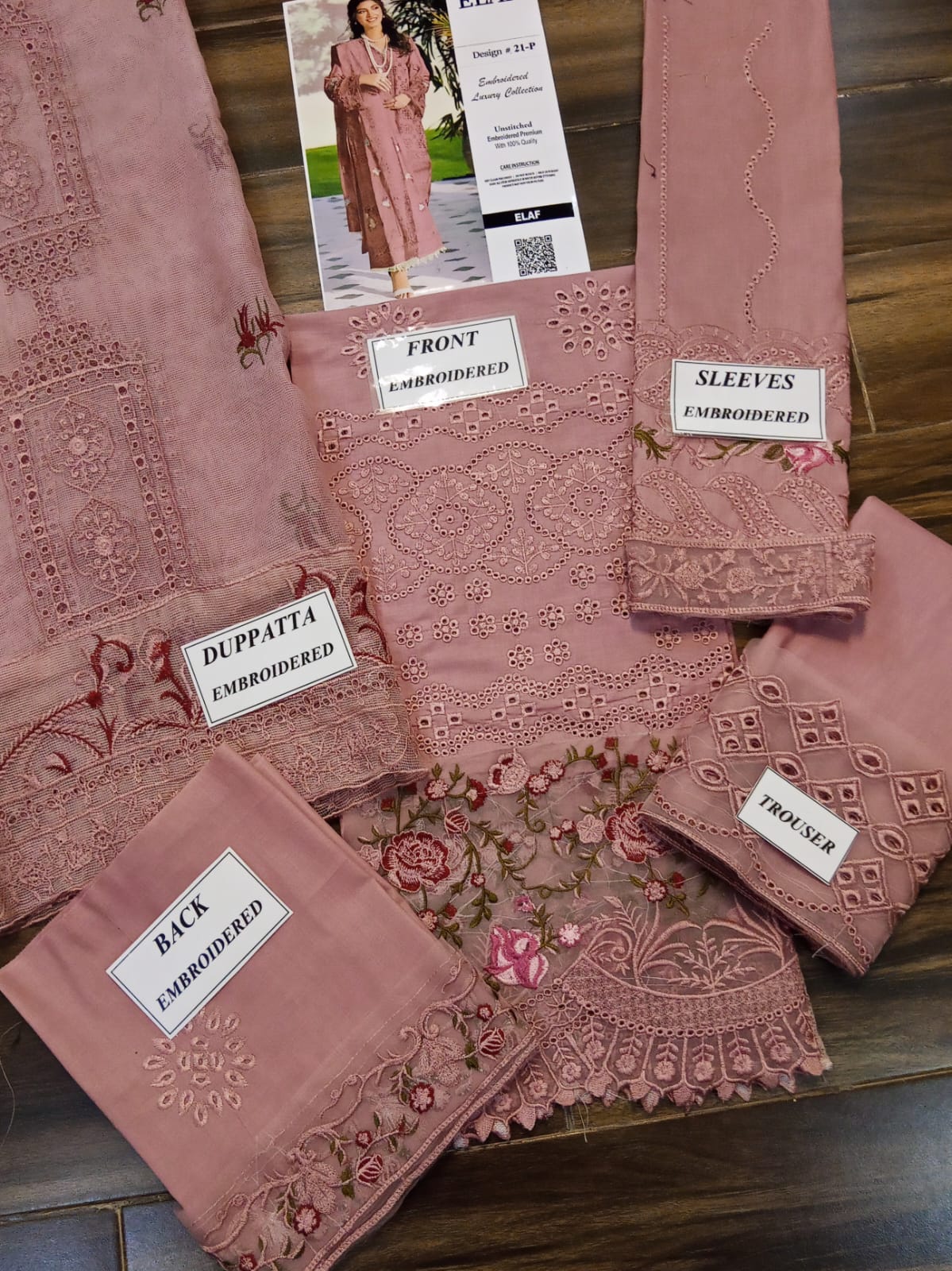 ELAF Unstitched Replica Lawn Suit with Cotton Net Dupatta Schiffli Embroidered Collection - Image 2