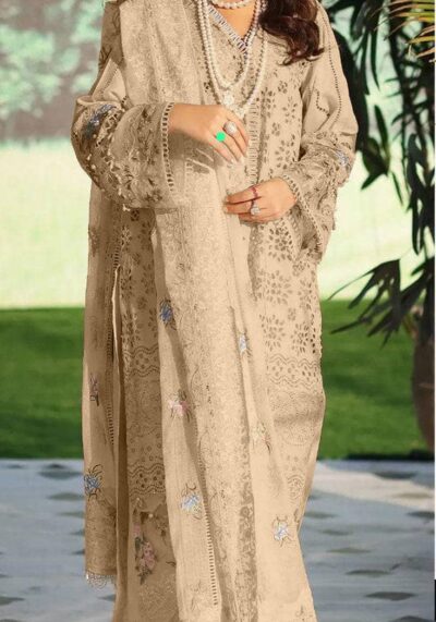ELAF Unstitched Replica Lawn Suit with Cotton Net Dupatta  Schiffli Embroidered Design