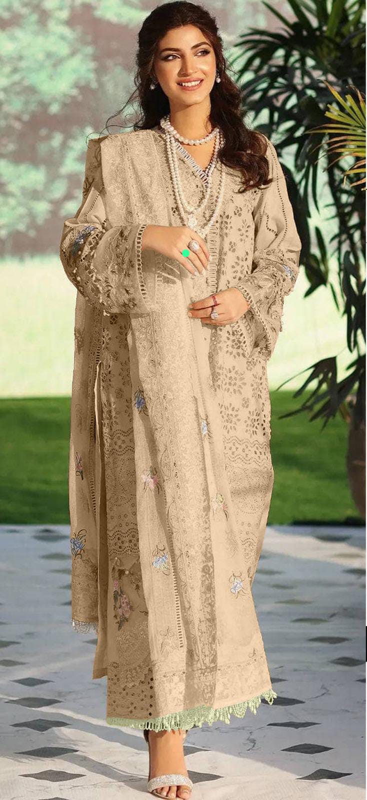 ELAF Unstitched Replica Lawn Suit with Cotton Net Dupatta Schiffli Embroidered Design