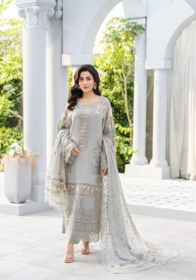 MUSLIM BOUTIQUE Unstitched Replica Lawn Cotton Suit with Khaddi Net Dupatta  Chikan Kari Collection