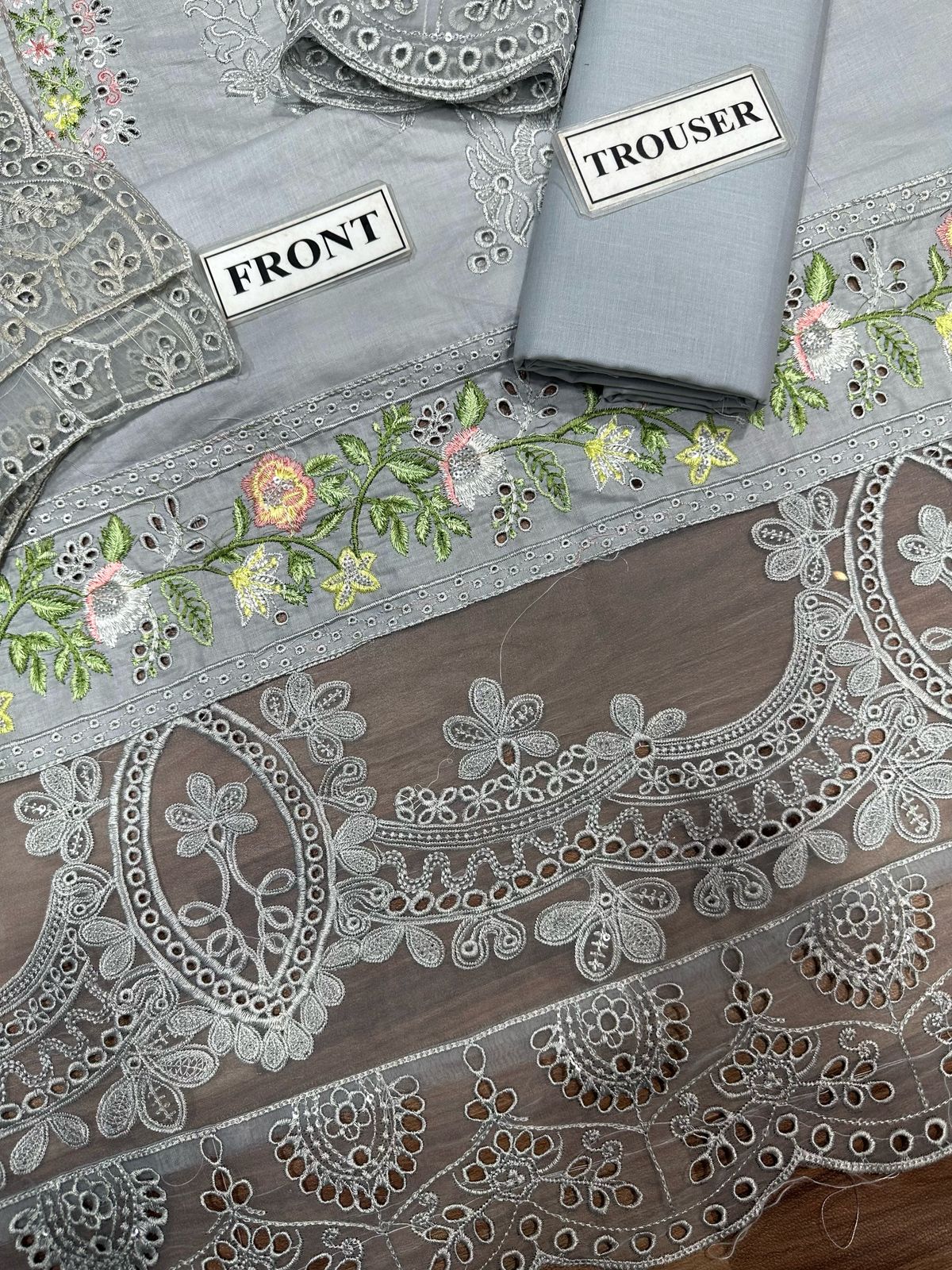 MUSLIM BOUTIQUE Unstitched Replica Lawn Cotton Suit with Khaddi Net Dupatta Chikan Kari Collection - Image 3