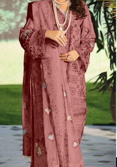 ELAF Unstitched Replica Lawn Suit with Cotton Net Dupatta  Schiffli Embroidered Collection