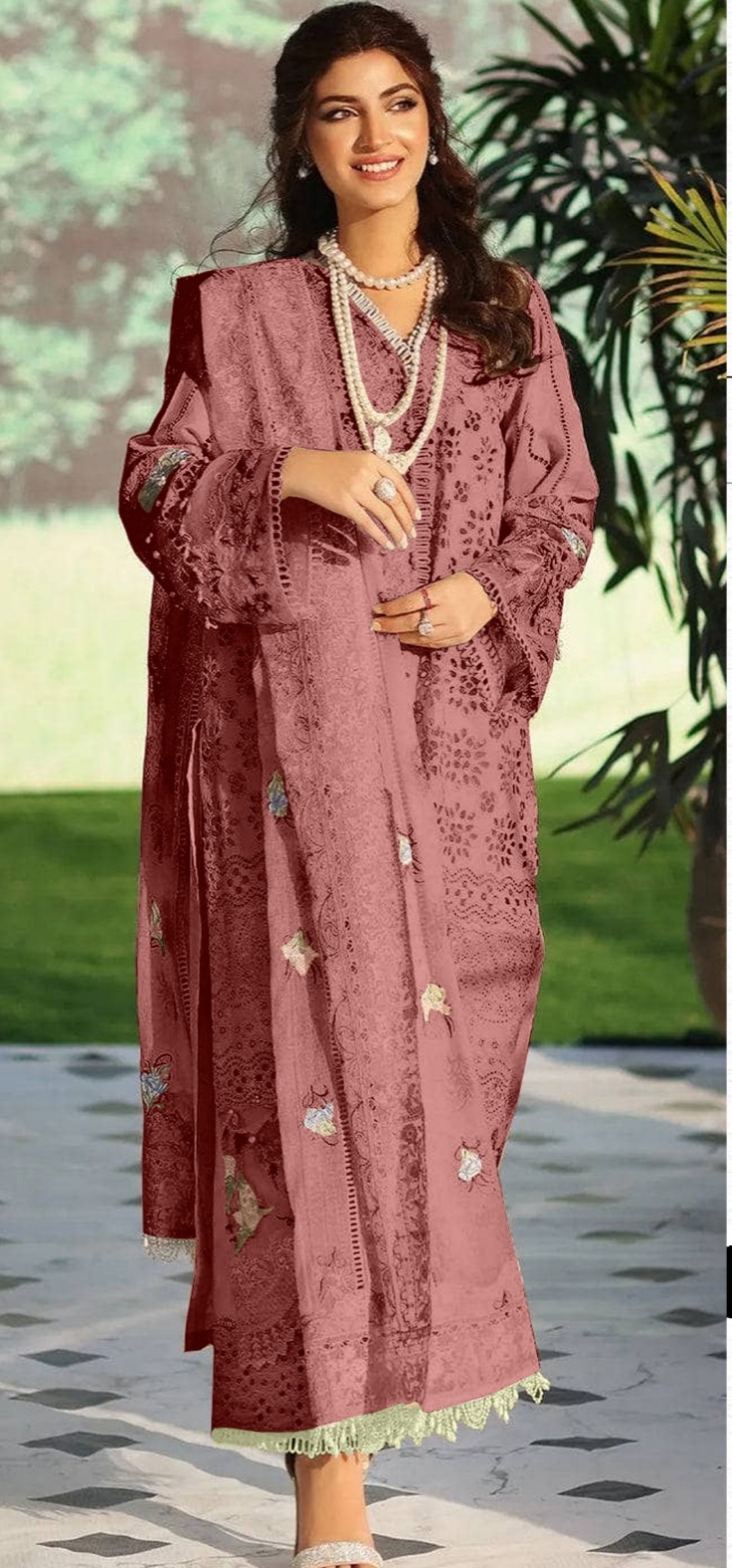 ELAF Unstitched Replica Lawn Suit with Cotton Net Dupatta Schiffli Embroidered Collection