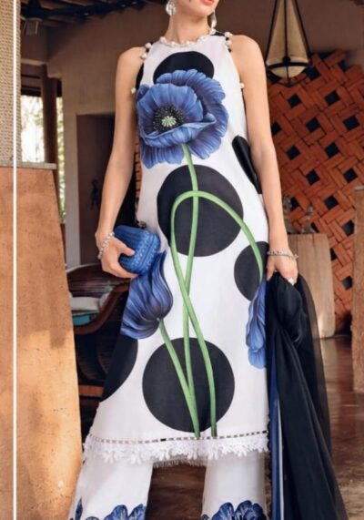 MARIA.B Lawn & Chiffon Suit  Design Code MP-13AB (Unstitched 3 Piece)