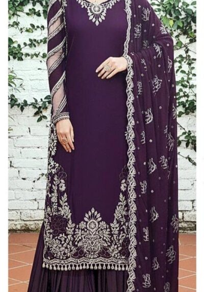 Purple Luxury Unstitched Chikankari Embroidered Suit
