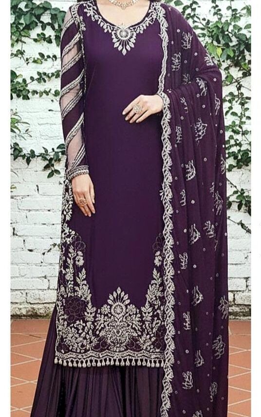 Purple Luxury Unstitched Chikankari Embroidered Suit