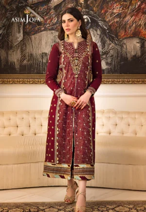 Asim Jofa Zari Sitara AJZS-10 Embroidered 2 Piece Suit  Maroon