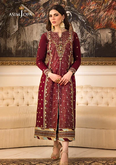 Asim Jofa Zari Sitara AJZS-10 Embroidered 2 Piece Suit  Maroon