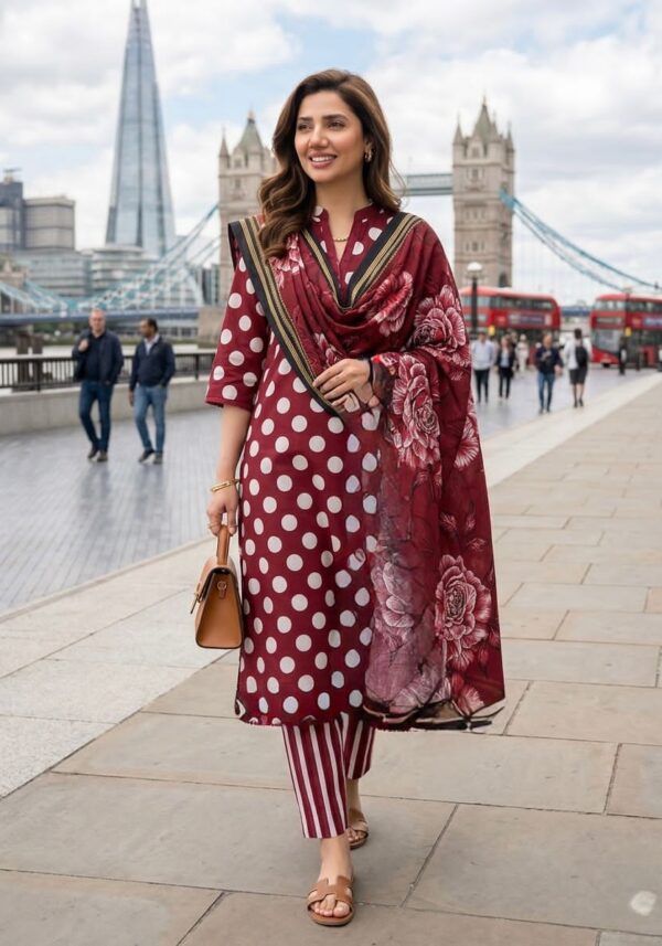 Bin Saeed 2026 Polka Dots Printed 3 Piece Lawn Suit  Airjet Premium Collection