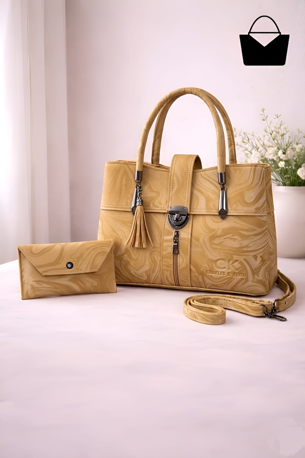 Luxury Marble Leather Handbag Set Modern Design with Matching Wallet - Image 7
