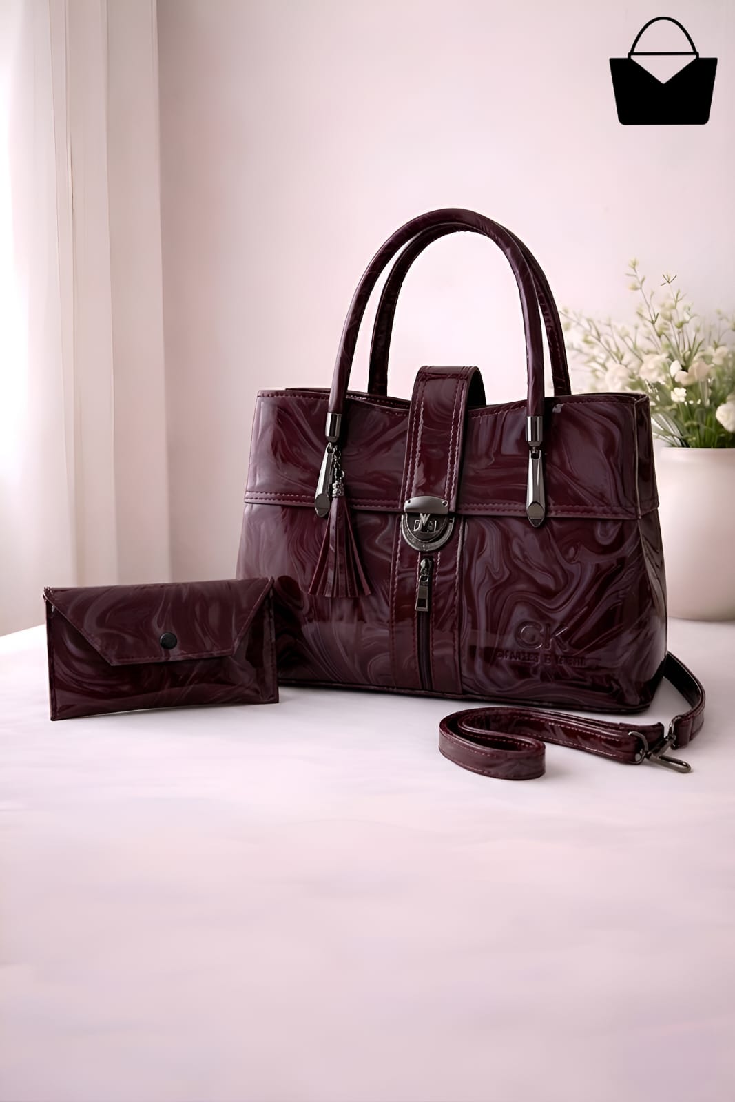 Luxury Marble Leather Handbag Set Modern Design with Matching Wallet - Image 6