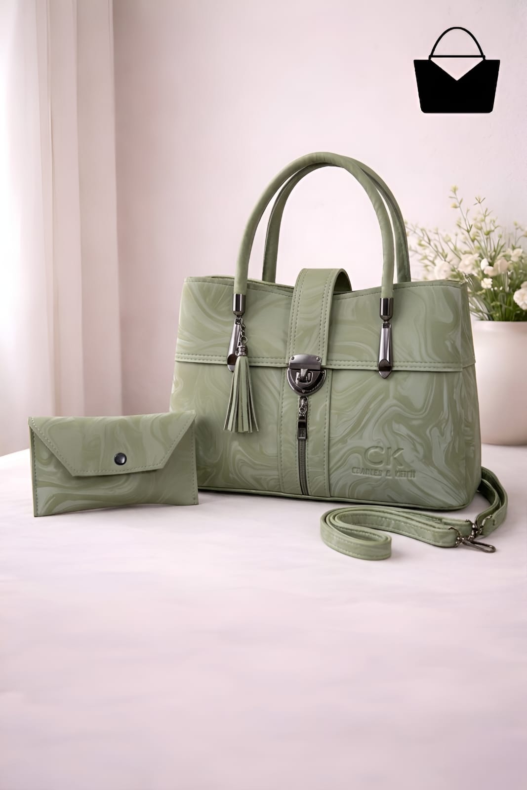 Luxury Marble Leather Handbag Set Modern Design with Matching Wallet - Image 5
