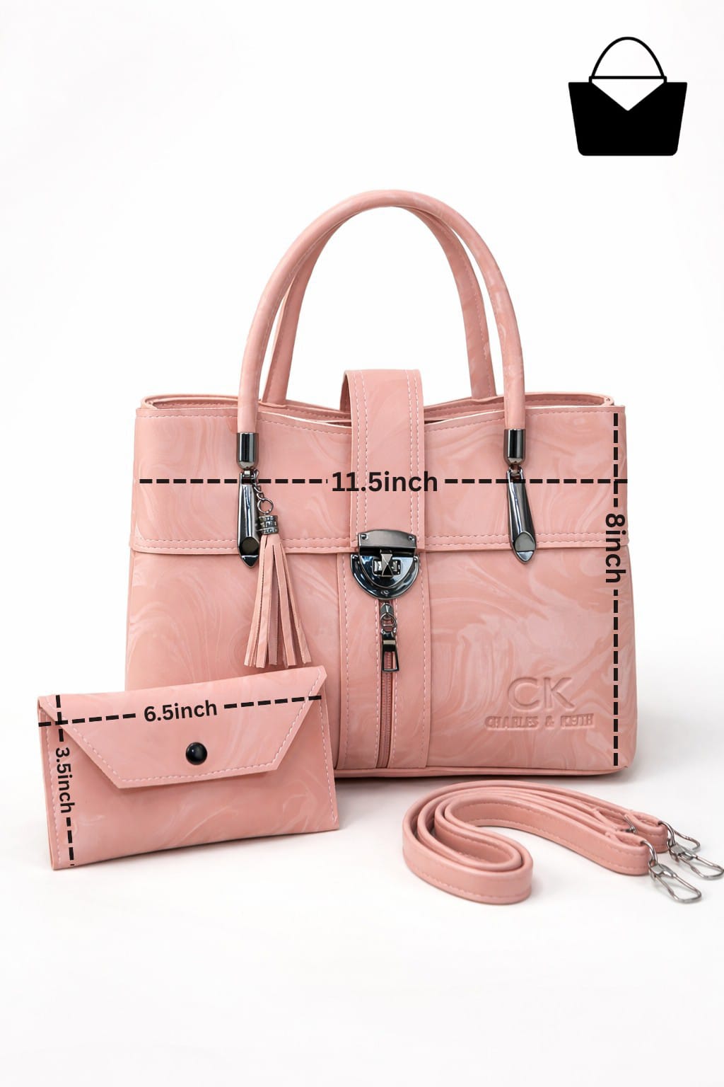 Luxury Marble Leather Handbag Set Modern Design with Matching Wallet - Image 3