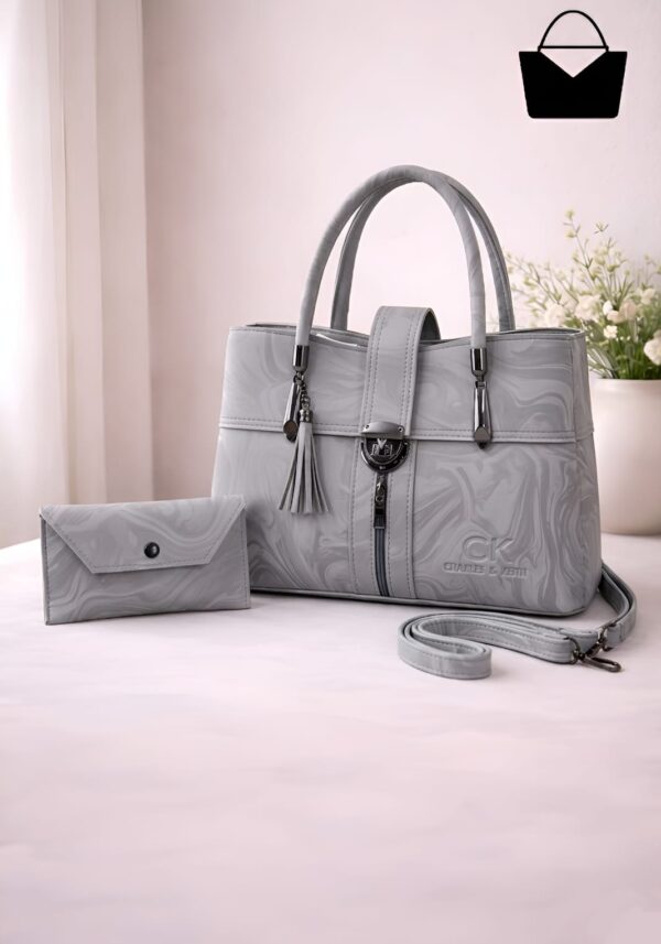 Luxury Marble Leather Handbag Set   Modern Design with Matching Wallet