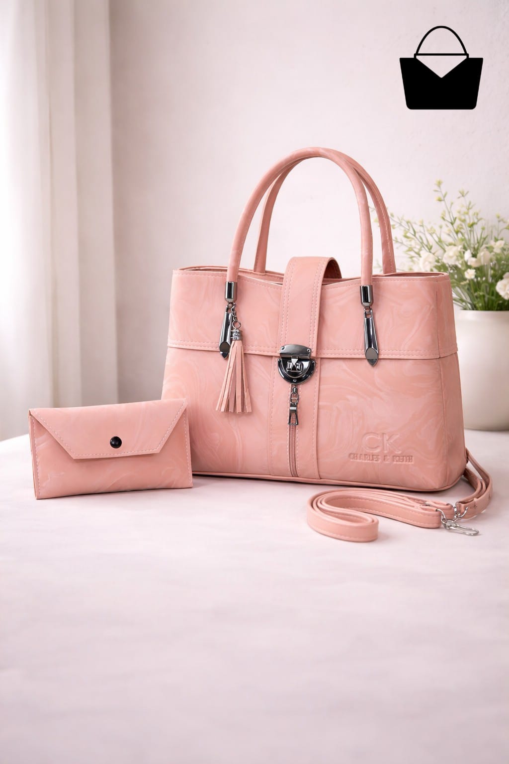 Luxury Marble Leather Handbag Set Modern Design with Matching Wallet - Image 2