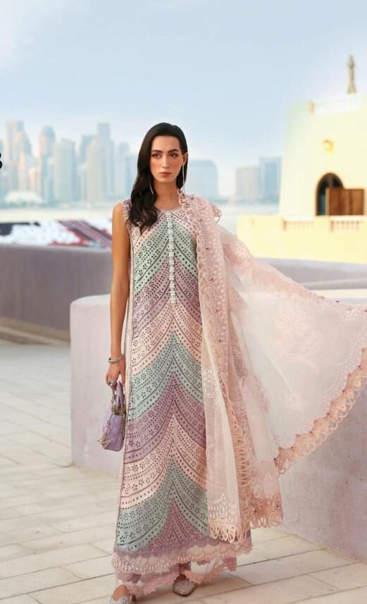 MARIA B Hit Code  Luxury Schiffli Embroidered Cotton Dress