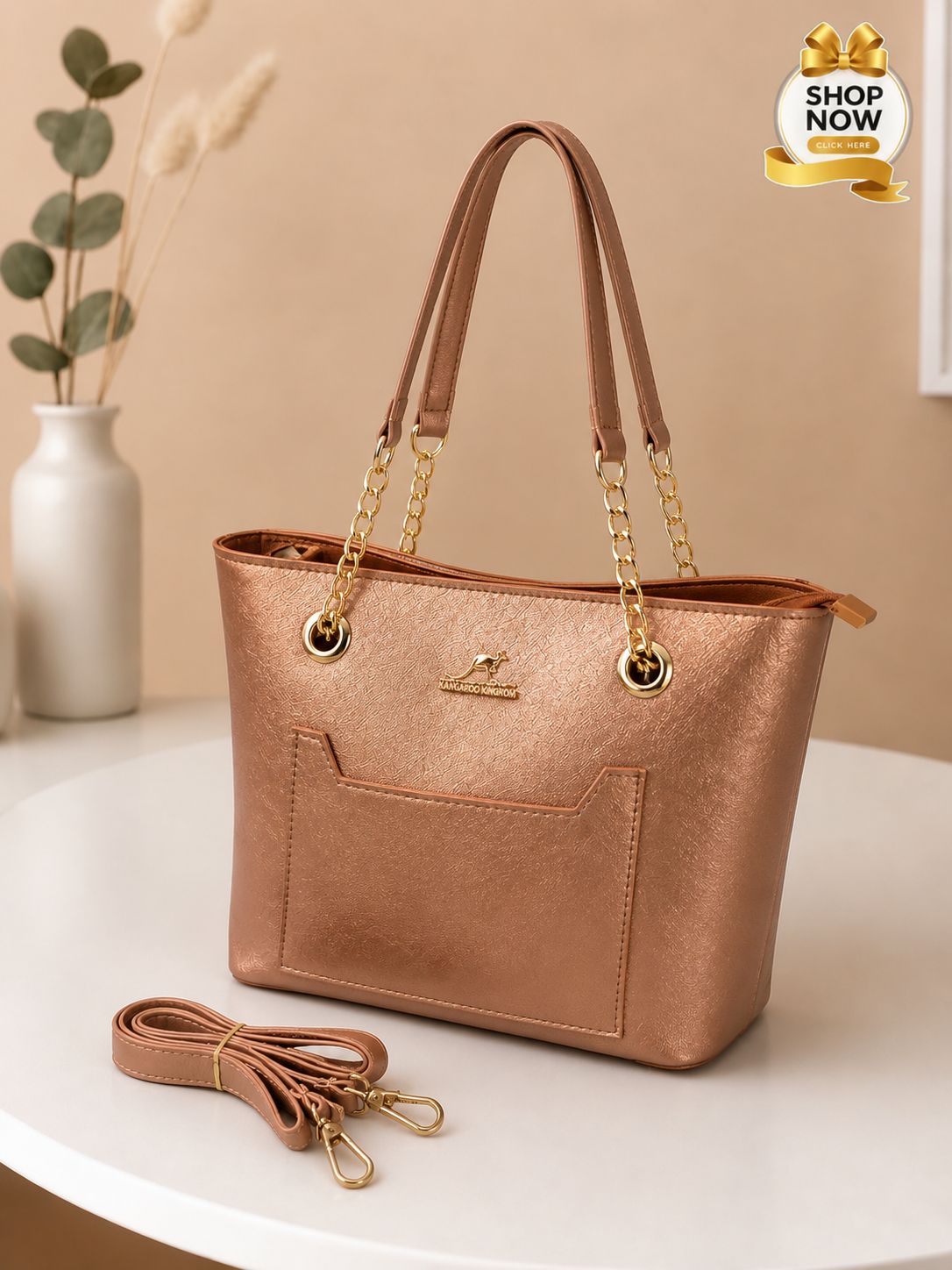 Elegant Pink Tote Bag Premium PU Leather Handbag for Women - Image 2