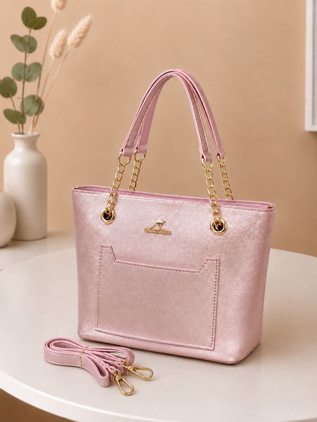 Elegant Pink Tote Bag Premium PU Leather Handbag for Women - Image 3
