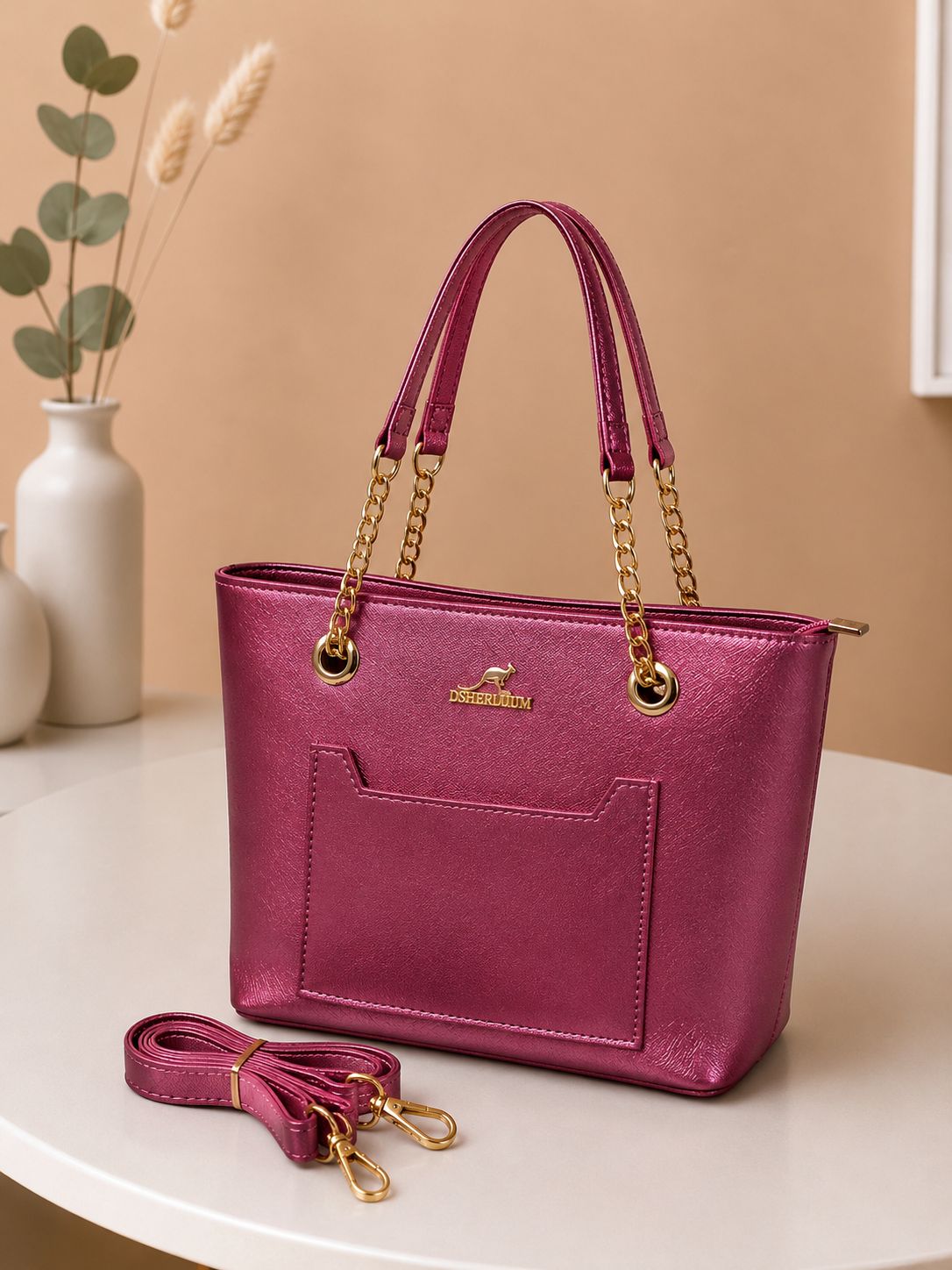 Elegant Pink Tote Bag Premium PU Leather Handbag for Women - Image 4