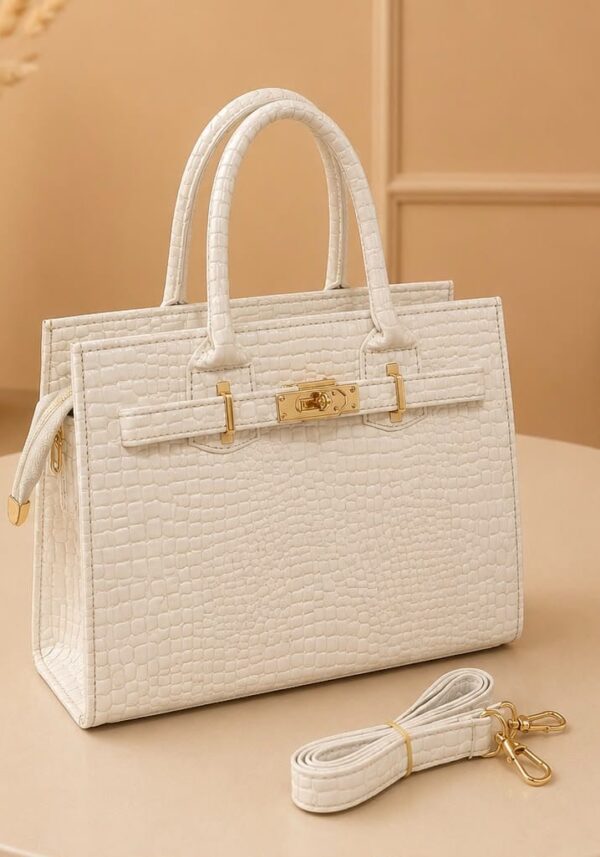 Elegant White Croco Texture Handbag