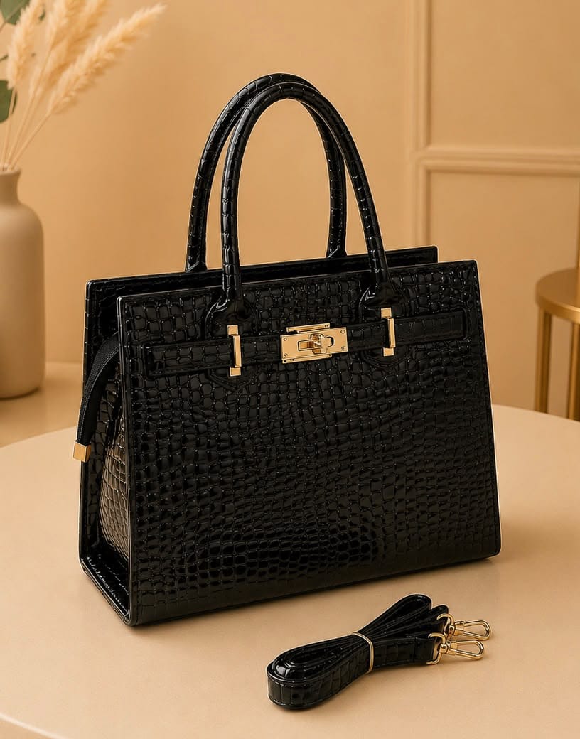 Elegant White Croco Texture Handbag - Image 4