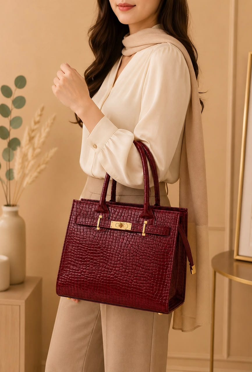 Elegant White Croco Texture Handbag - Image 2